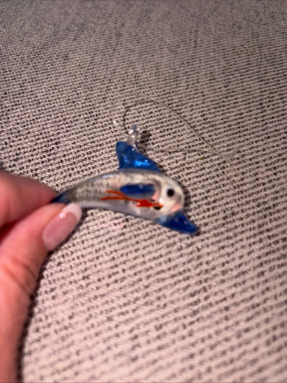 Glass Dolphin Ornament - Green and Blue Decorative Fish set of 2